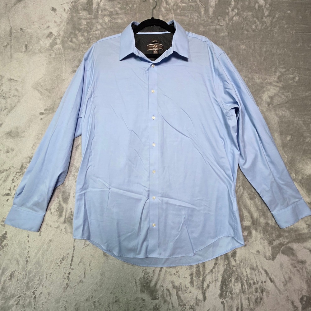 Joseph Abboud Mens Blue Non-Iron Slim Fit Dress Shirt 17 34/35 Comfort Collar